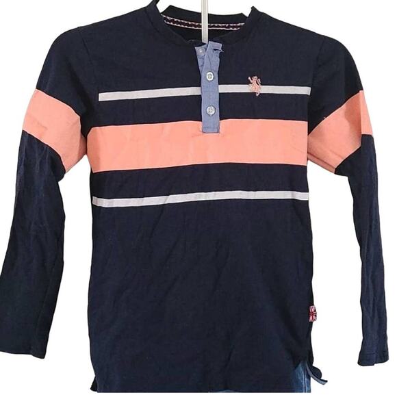 Excellent Condition English Laundry Boys Navy Peach Long Sleeve Shirt Size 12 - Picture 2 of 6